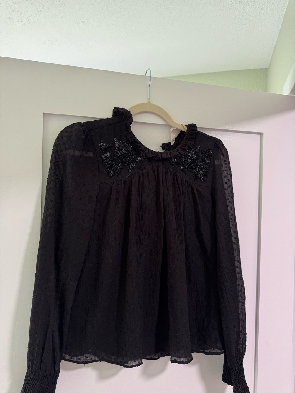 Zara Black Embellished Long-Sleeve Blouse